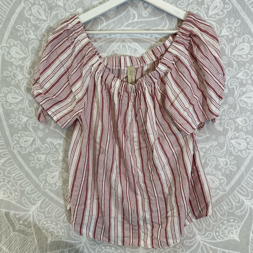 ALLISON JOY RED WHITE STRIPE OFF THE SHOULDER TOP XL 732 SHIRT BLOUSE PEASANT